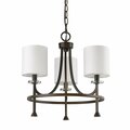Homeroots 16.5 x 18 x 18 in. Kara 3-Light Oil-Rubbed Bronze Chandelier with Fabric Shades & Crystal Bobeches 398057